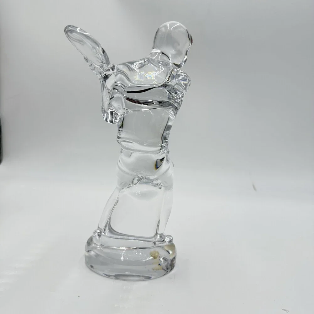 Baccarat France Crystal Tennis Player 9.5” Statue Figurine Clear Signed Vintage